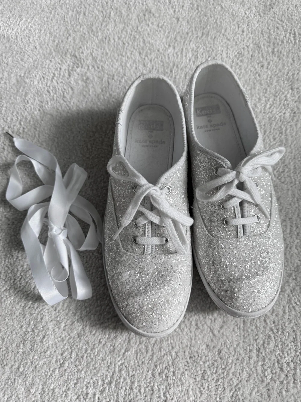 kate spade Silver Glitter Lace-Up Sneakers